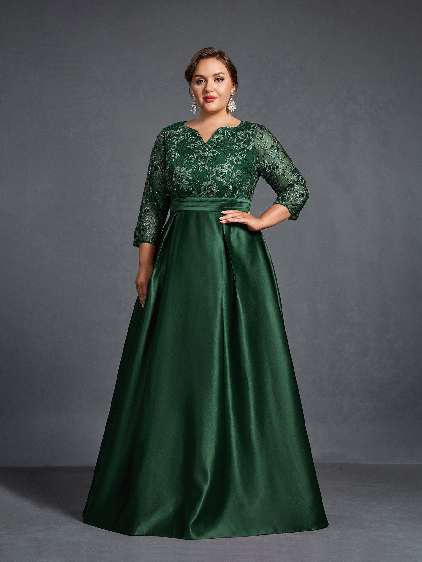 Additional product view of Plus-Size Satin V-Neck A-Line Sequin Mother-of-the-Bride Dress