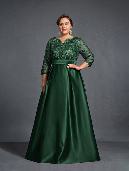 Additional product view of Plus-Size Satin V-Neck A-Line Sequin Mother-of-the-Bride Dress