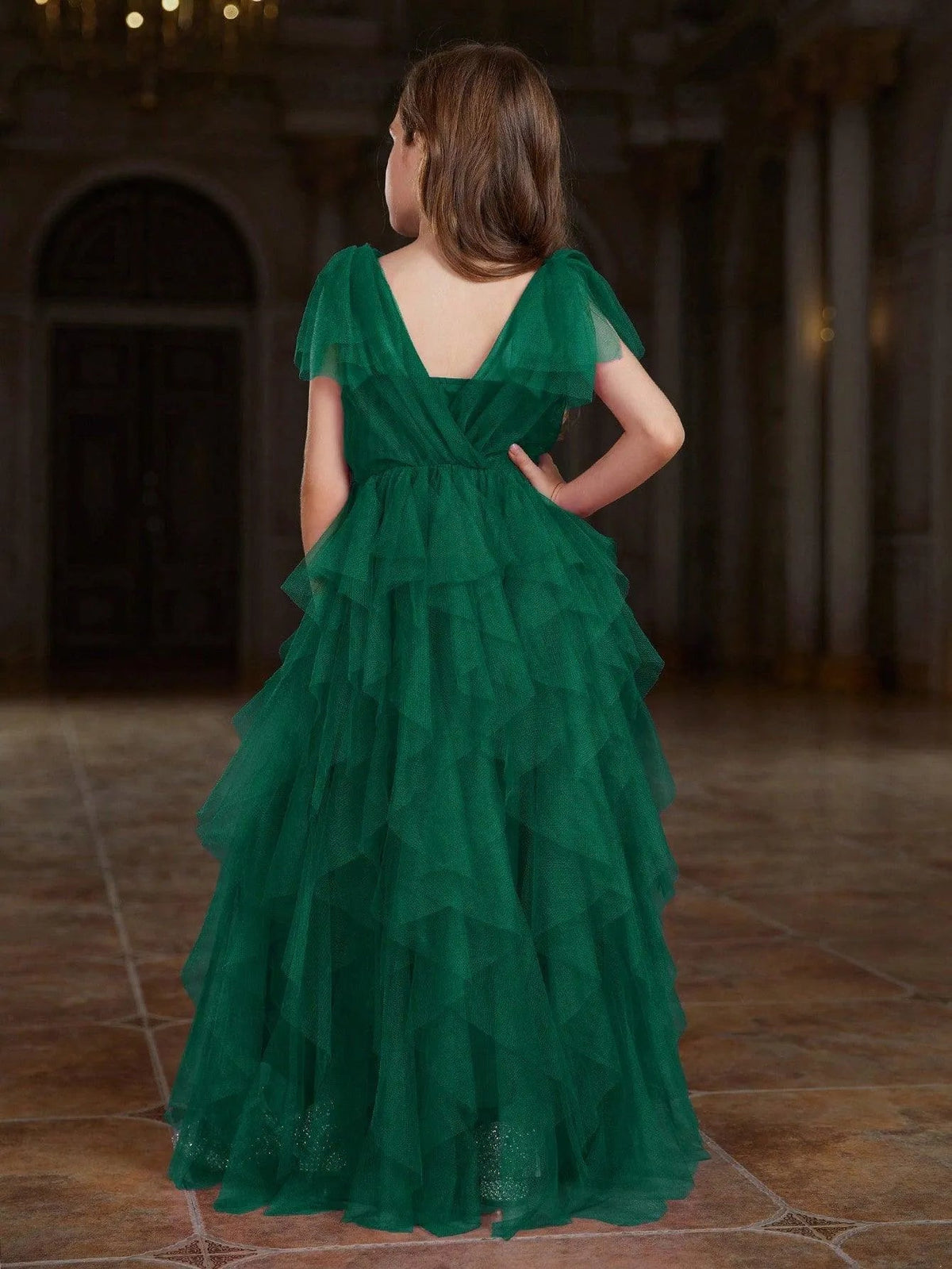 Additional product view of Mesh Overlay A-Line Sleeveless Maxi Tween Girls' Party Dress