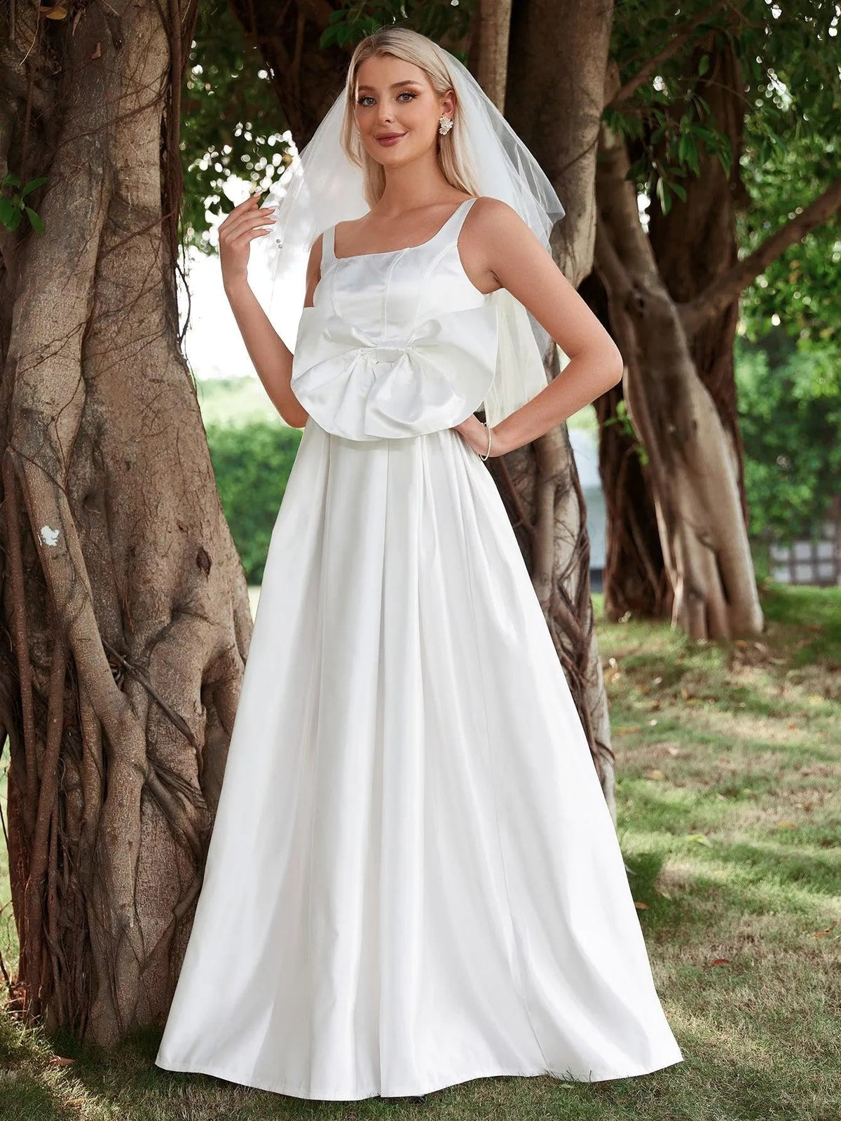 Square Neck Satin Sleeveless A-Line Wedding Gown — authorized product image 3