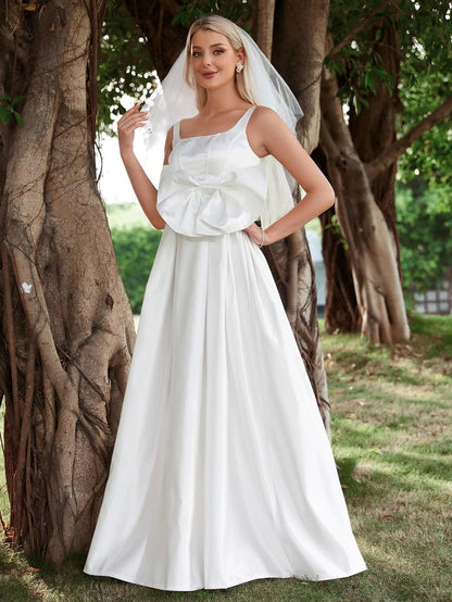 Square Neck Satin Sleeveless A-Line Wedding Gown — authorized product image 3