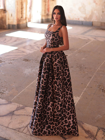 Additional product view of Square-Neck Satin A-Line Sleeveless Maxi Evening Gown