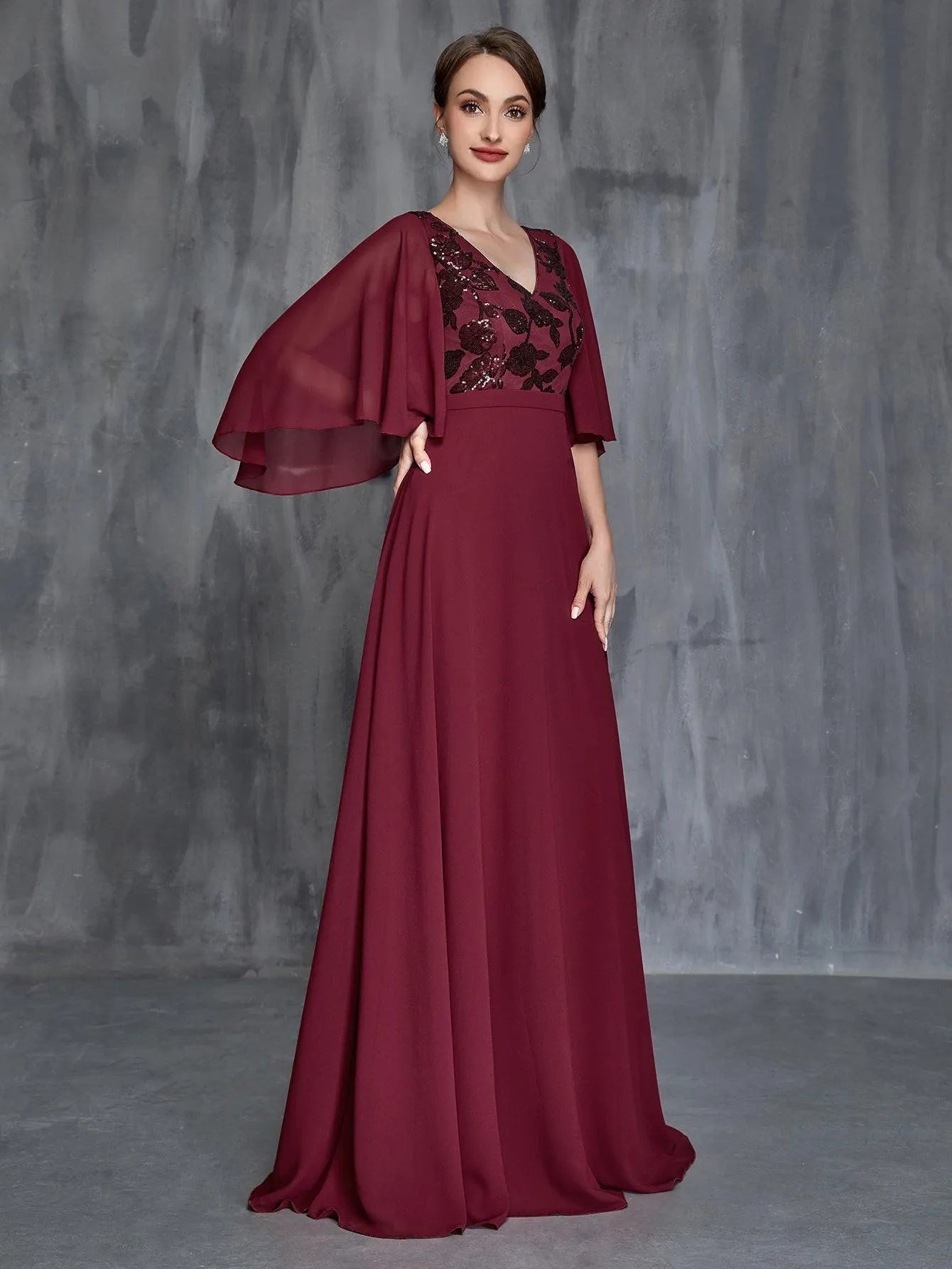 Women's Flounce Sleeve Contrast Sequin Chiffon Dress – view 4