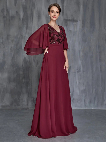 Women's Flounce Sleeve Contrast Sequin Chiffon Dress – view 4