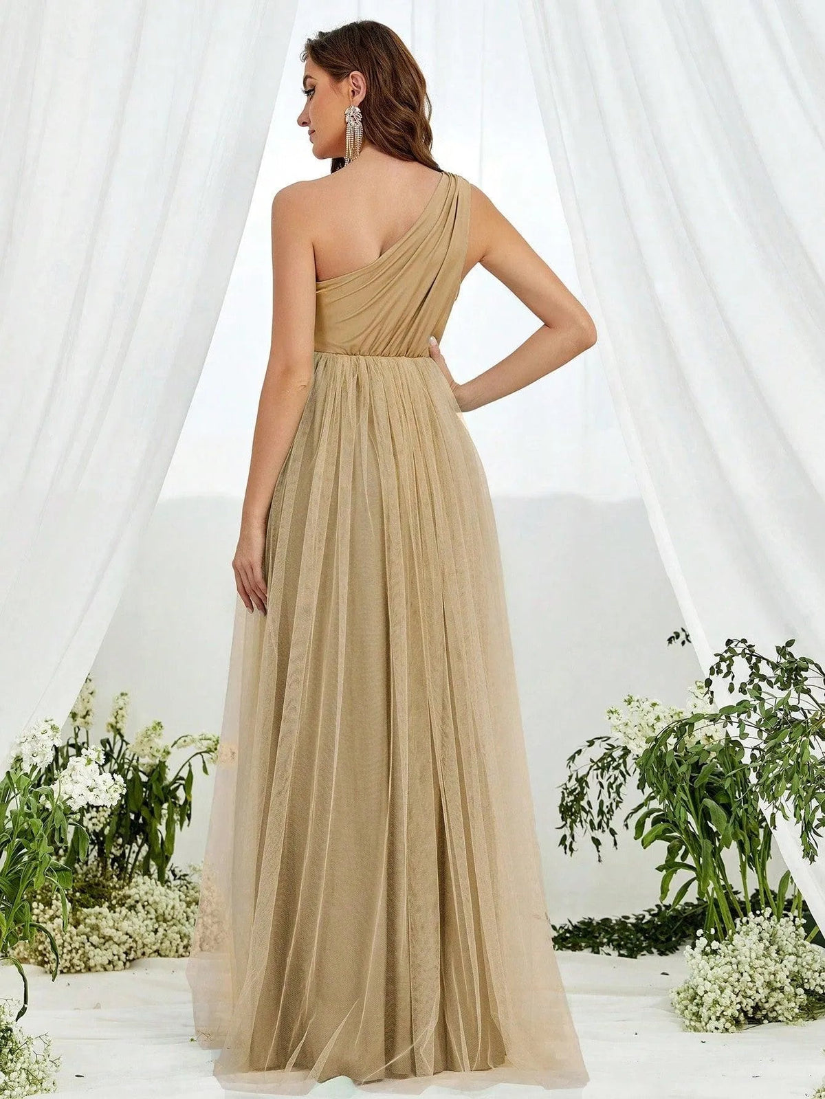 Maternity One-Shoulder Tulle Sleeveless A-Line Evening Gown — authorized product image 2