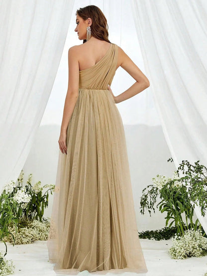 Maternity One-Shoulder Tulle Sleeveless A-Line Evening Gown — authorized product image 2