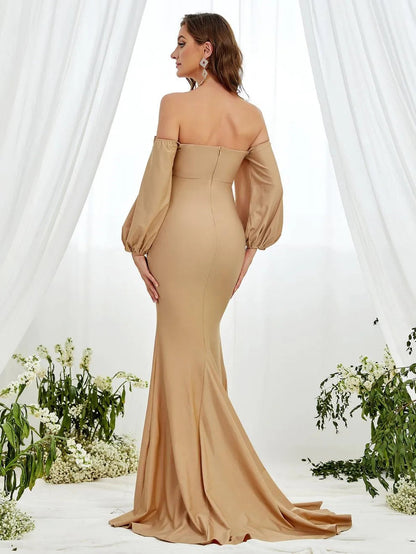Additional product view of Off-Shoulder Knit Mermaid Long-Sleeve Maxi Maternity Evening Dress