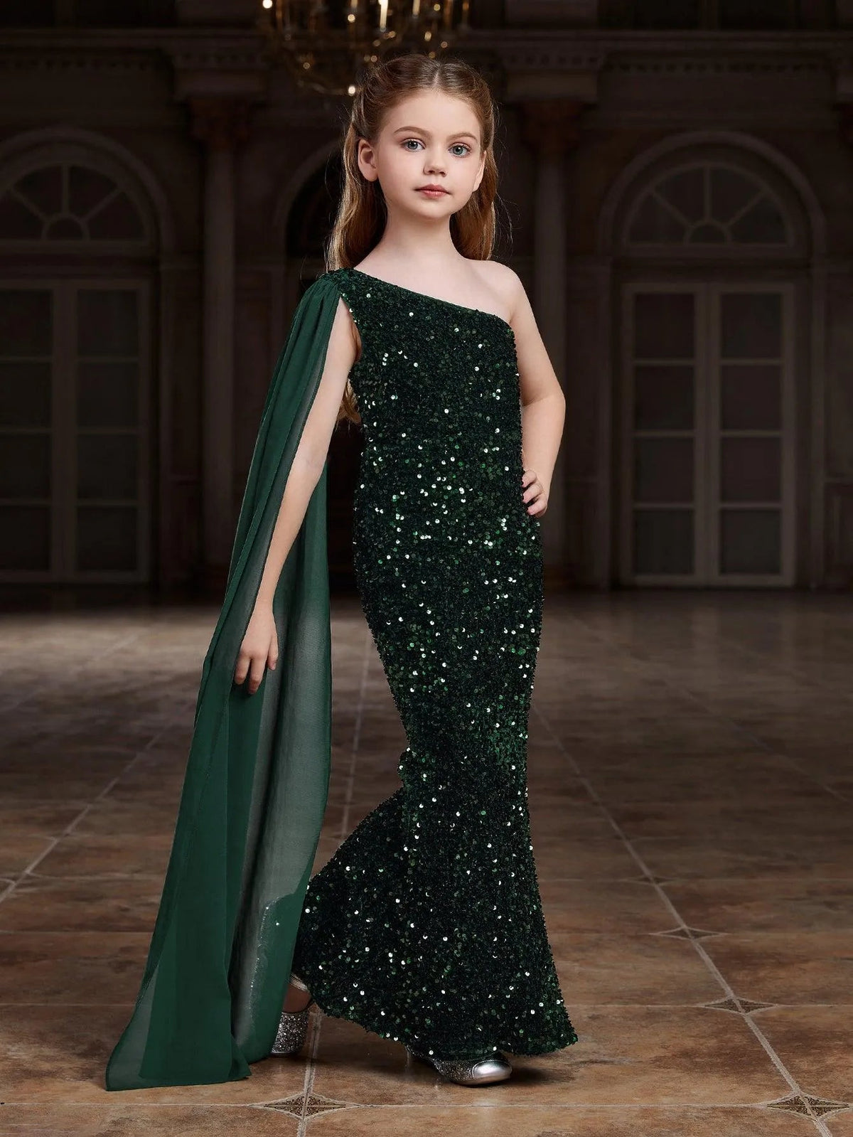 Additional product view of Draped Side One-Shoulder Sequin Mermaid Sleeveless Tween Girls' Party Dress
