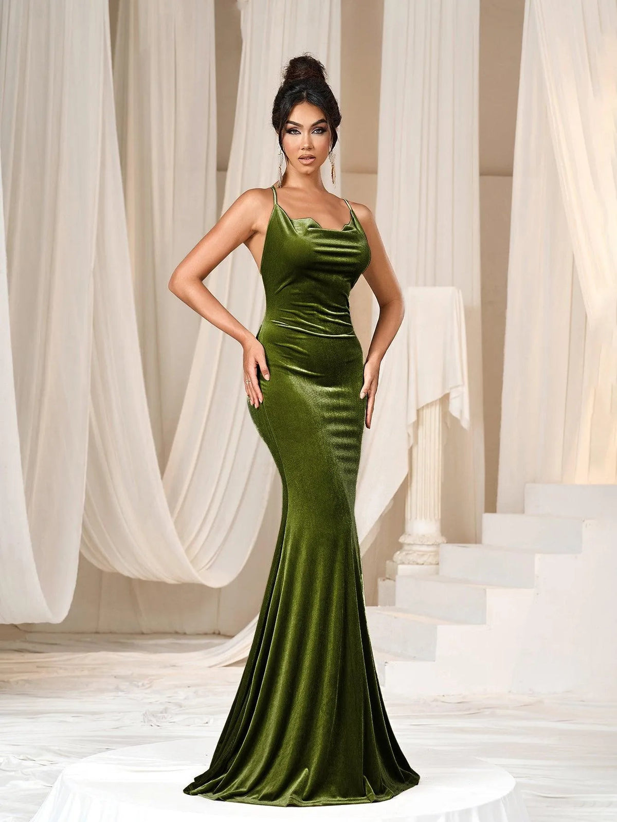 Additional product view of Cami Strap Velvet Backless Mermaid Sleeveless Evening Gown