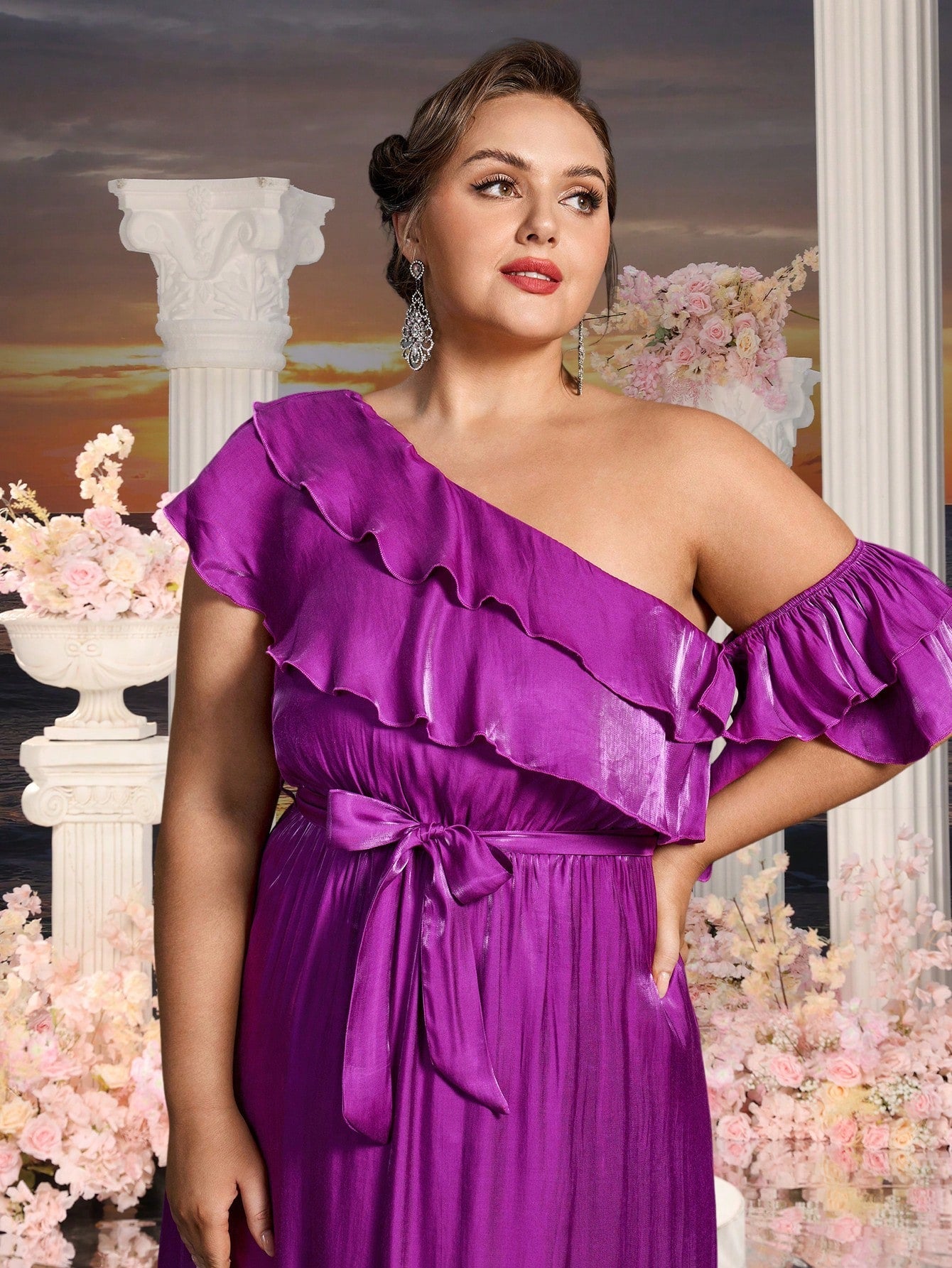 Additional product view of Asymmetrical Plus-Size One-Shoulder Chiffon Floral Maxi Formal Dress