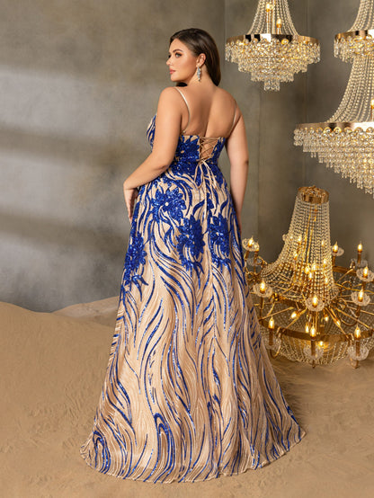 Plus-Size Spaghetti Strap Sequin Sleeveless A-Line Evening Gown — authorized product image 2