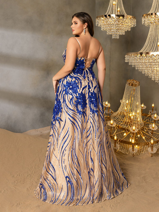 Plus-Size Spaghetti Strap Sequin Sleeveless A-Line Evening Gown — authorized product image 2