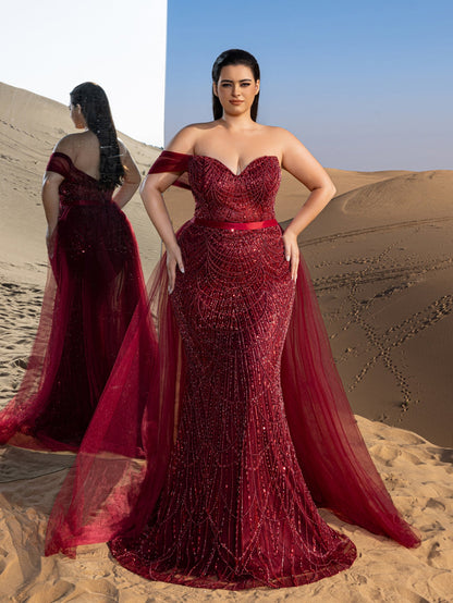 Plus-Size Strapless Tulle Sleeveless Mermaid Evening Gown — authorized product image 3