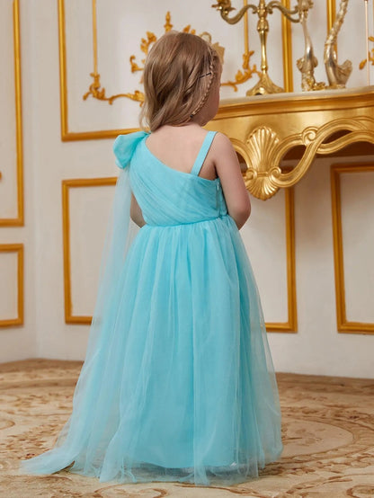Young Girls' One-Shoulder Tulle Sleeveless A-Line Formal Gown — authorized product image 2