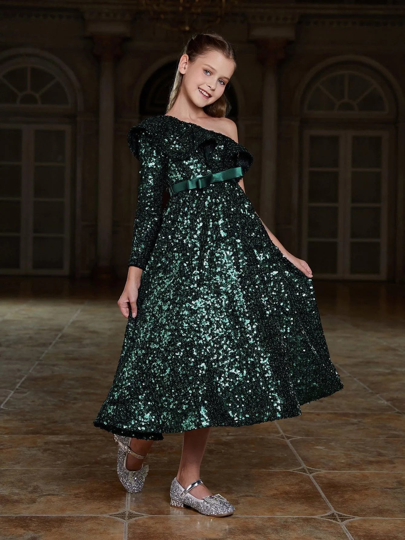 Tween Girls' One-Shoulder Sequin A-Line Formal Gown — authorized product image 4