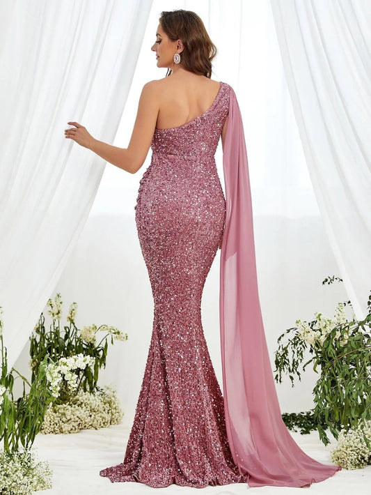 Maternity One-Shoulder Sequin Sleeveless Mermaid Evening Gown — authorized product image 2