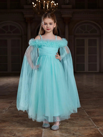 Additional product view of Ruffle Trim Off-Shoulder A-Line Long-Sleeve Mesh Tween Girls' Party Dress