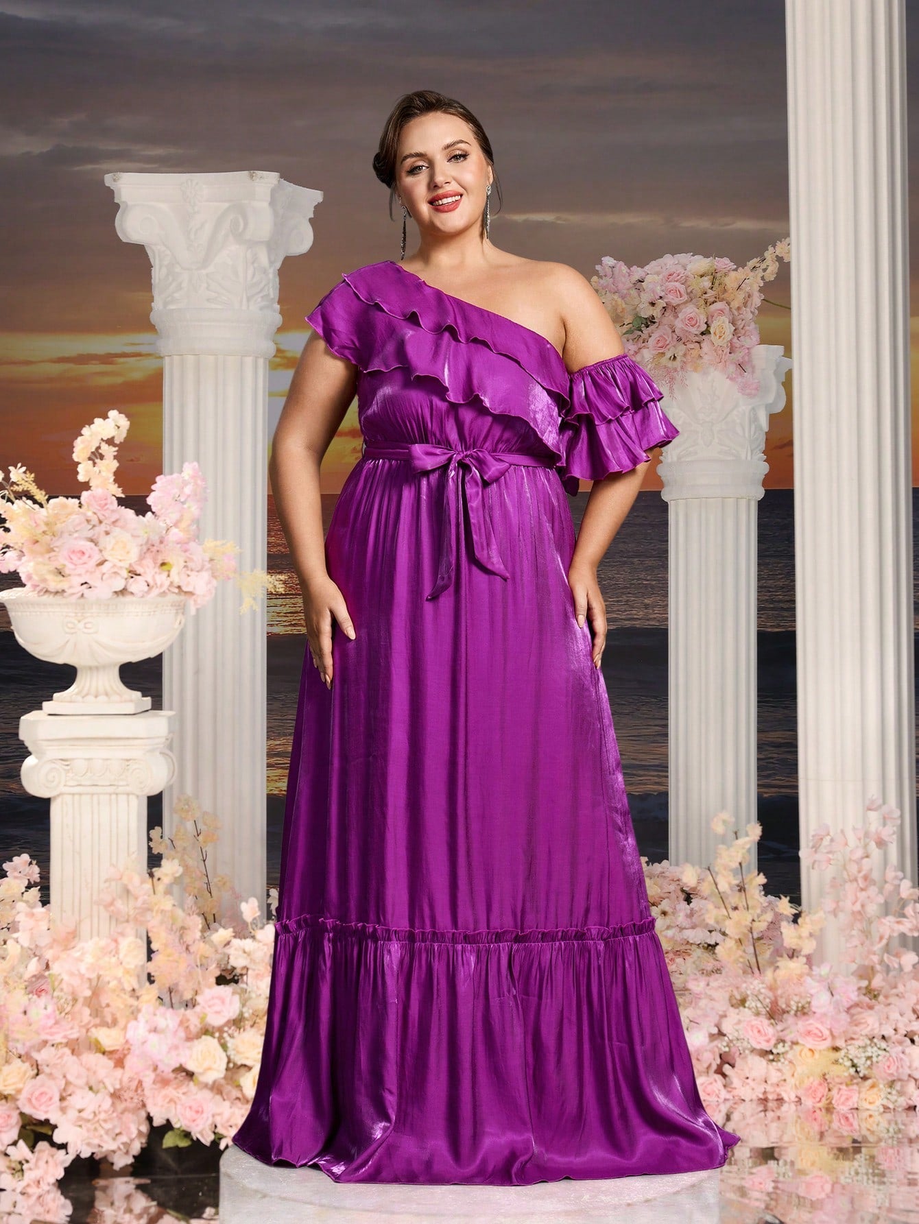 Additional product view of Asymmetrical Plus-Size One-Shoulder Chiffon Floral Maxi Formal Dress