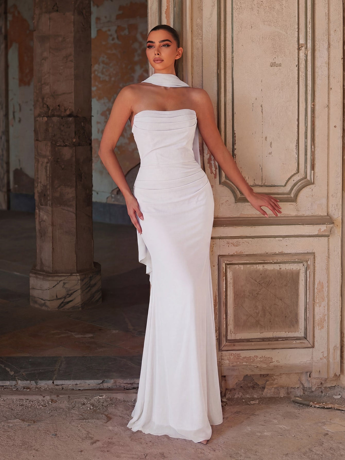 Additional product view of Backless Strapless Chiffon Mermaid Sleeveless Evening Gown