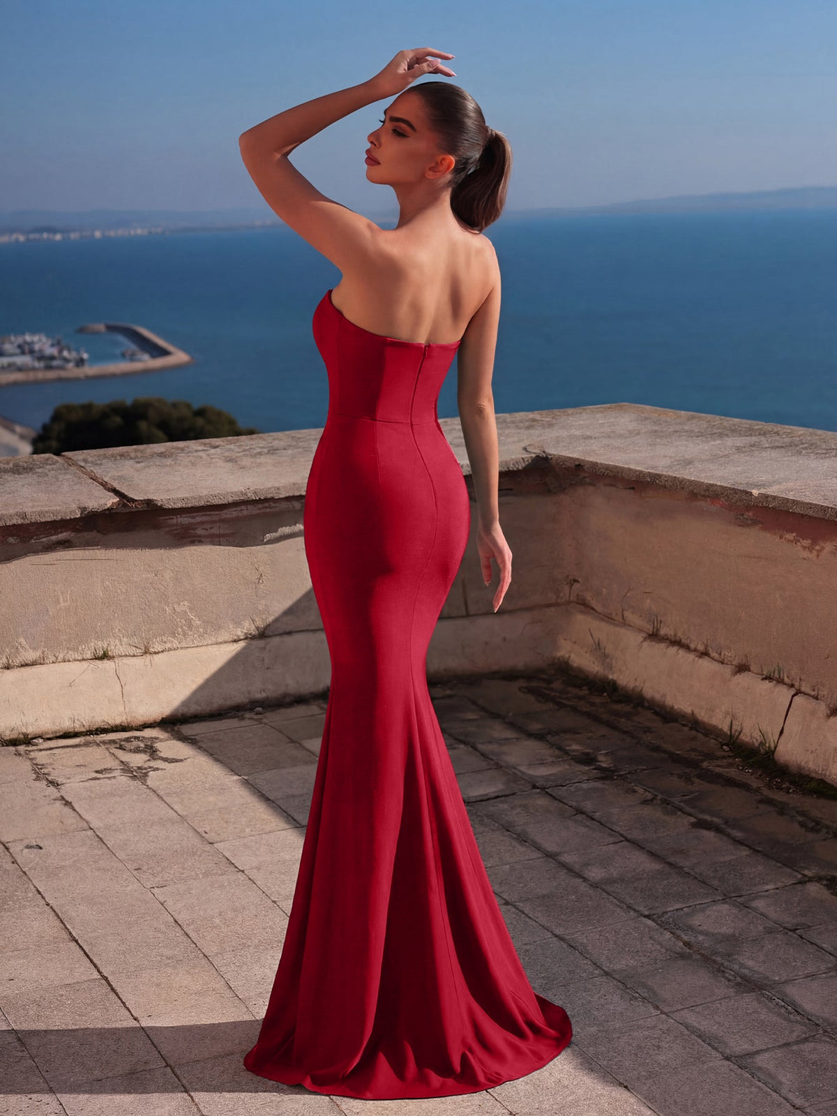 Additional product view of Mermaid Hem Strapless Knit Sleeveless Maxi Evening Gown