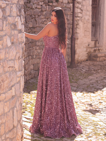 Elegant One Shoulder Sleeveless Sequin A Line Dresses