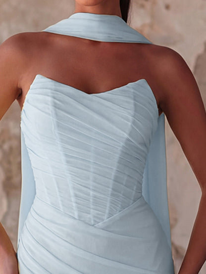 Additional product view of Lace-Up Back Strapless High-Slit Mermaid Sleeveless Evening Gown