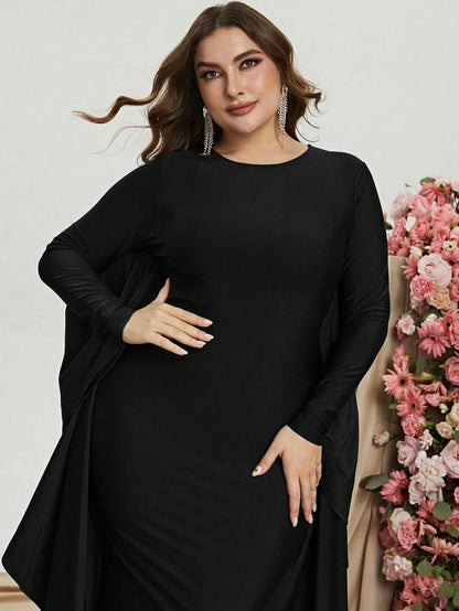 Plus-Size Round Neck Long-Sleeve Bodycon Evening Gown — authorized product image 6