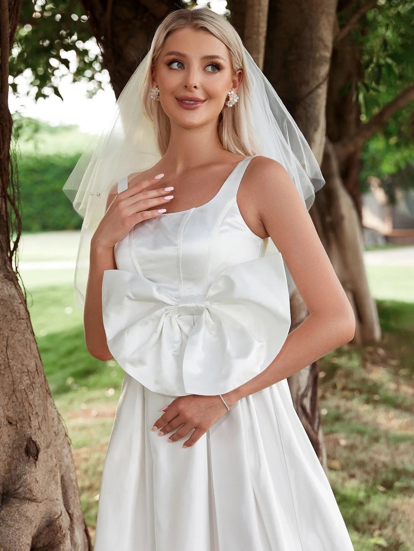 Square Neck Satin Sleeveless A-Line Wedding Gown — authorized product image 6