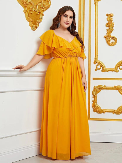 Plus Sweetheart Neck Ruffle Trim Chiffon A-Line Dress – view 3