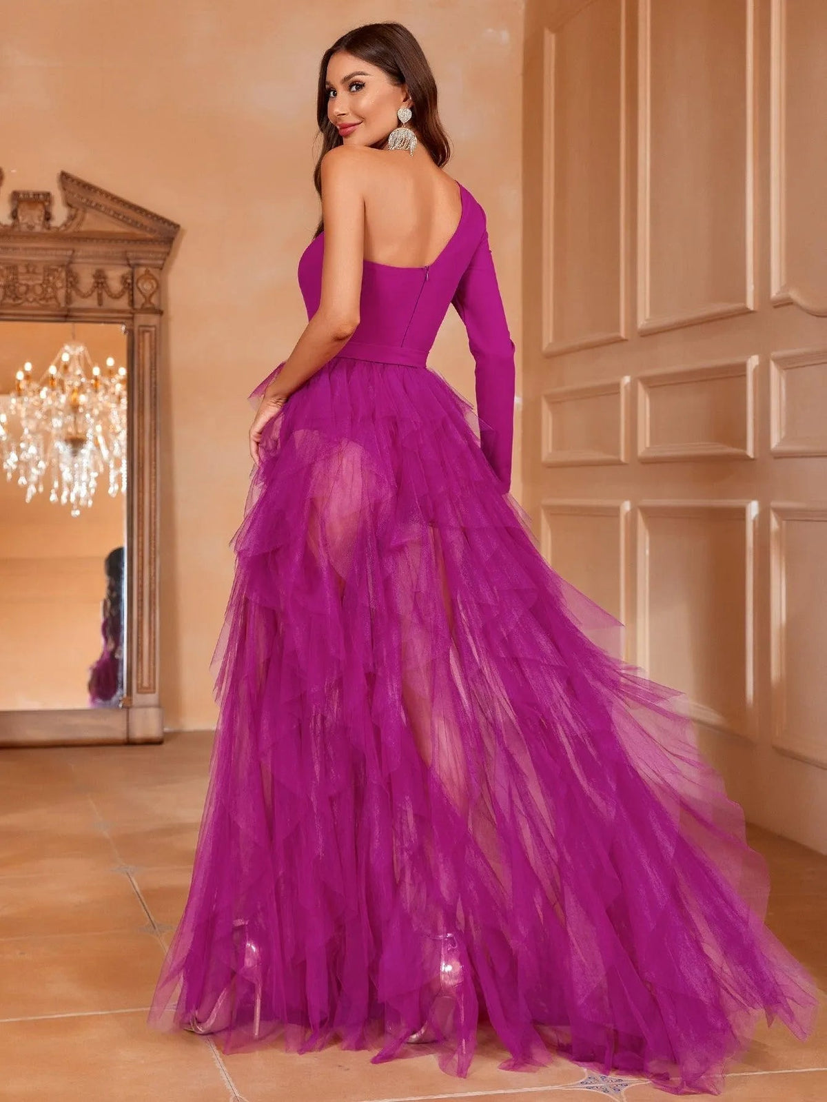 Sophisticated Elegance Asymmetrical Tulle Dress