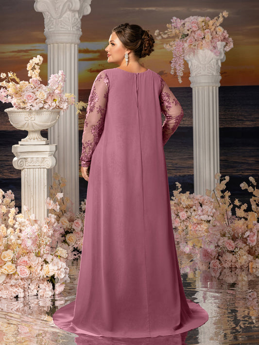 Additional product view of Plus-Size Lace Long-Sleeve Mermaid Floral Mother-of-the-Bride Dress