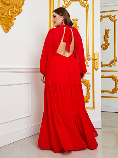 Plus Chiffon Mock Neck Evening Gown with Tiered Ruffles – Structured Maxi Dress for Gala Dinners, Awards Nights & Dramatic Events