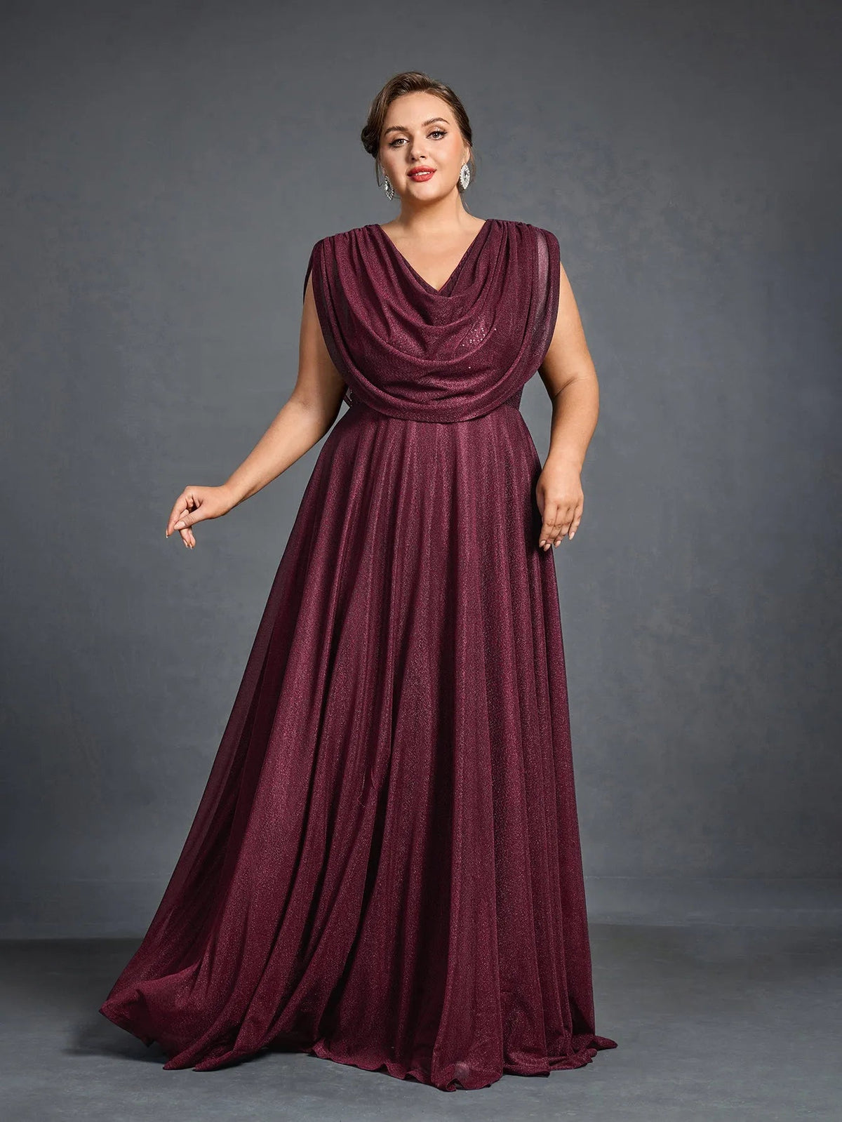 Plus Women's Cowl Neck Sleeveless A-Line Formal Dress – view 7