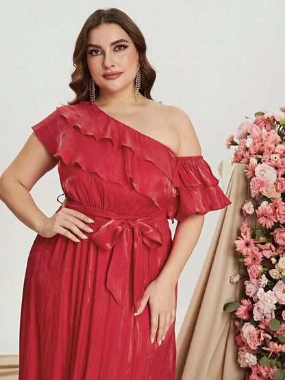 Additional product view of Asymmetrical Plus-Size One-Shoulder Chiffon Floral Maxi Formal Dress