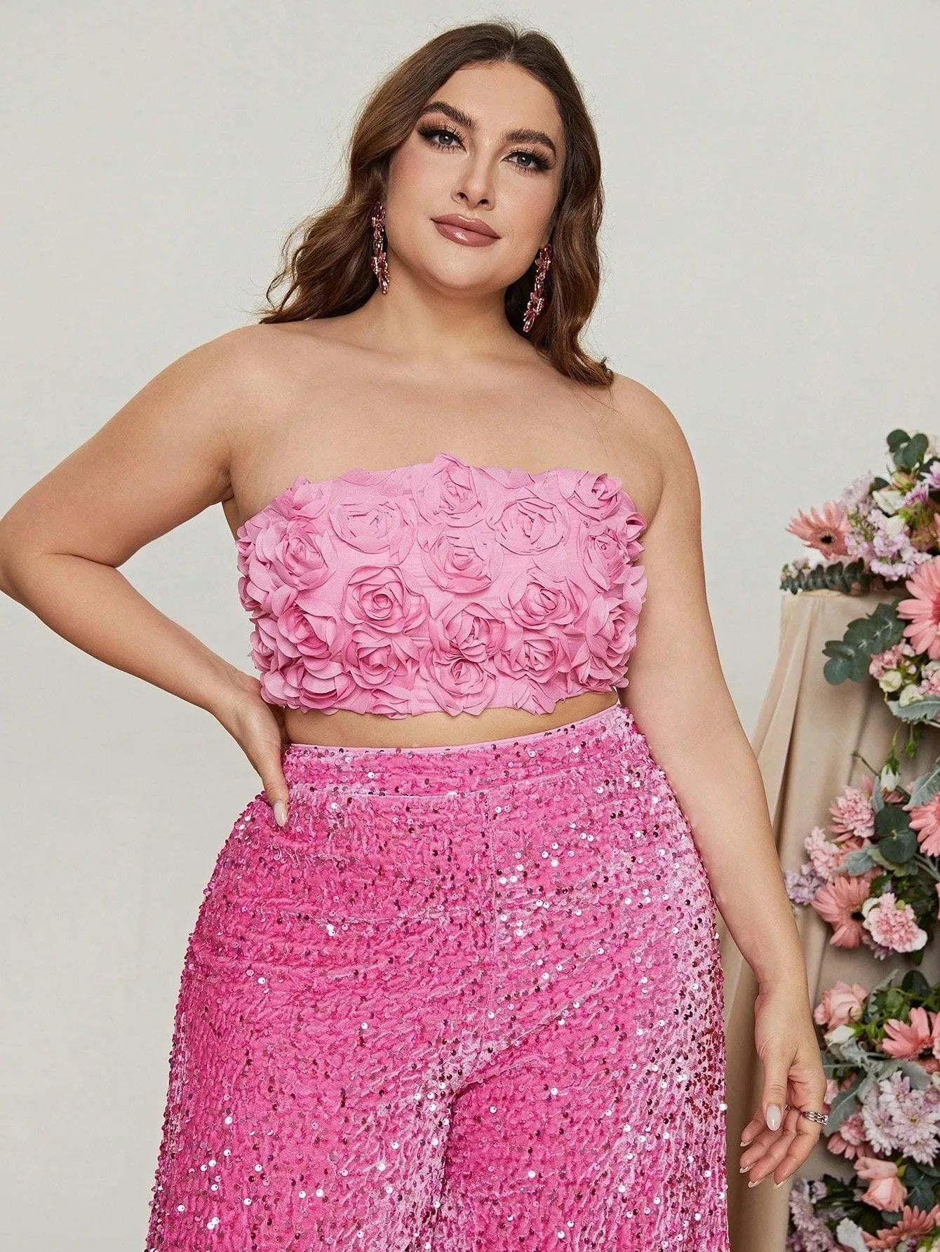Additional product view of Plus-Size Strapless Sequin Women's Two-Piece Formal Set