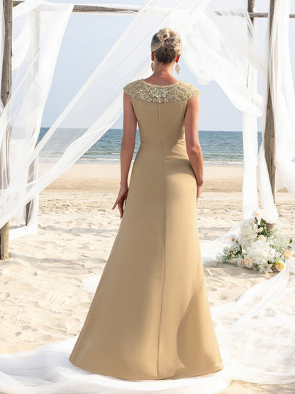 Additional view of Mother-of-the-Bride Round Neck Sequin Sleeveless A-Line Evening Gown
