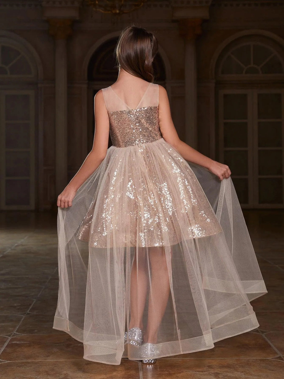 Additional product view of Contrast Mesh Sequin A-Line Sleeveless Midi Tween Girls' Party Dress