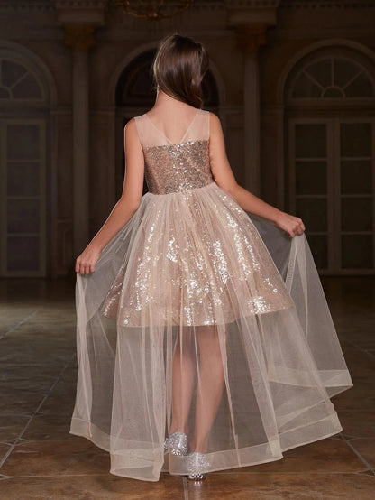 Additional product view of Contrast Mesh Sequin A-Line Sleeveless Midi Tween Girls' Party Dress