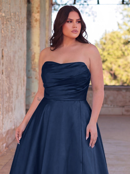 Additional view of Plus-Size Strapless Satin A-Line Evening Gown with High Slit