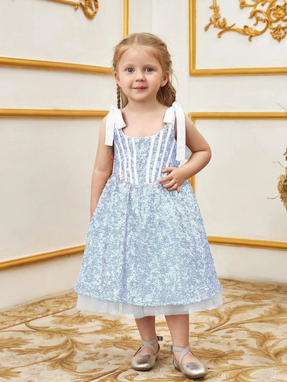 Additional product view of Cami Strap Sequin A-Line Sleeveless Midi Young Girls' Party Dress