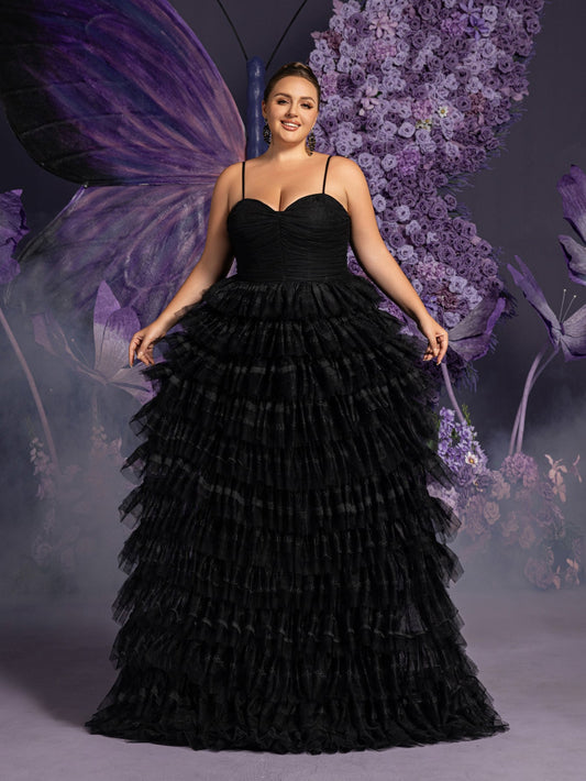 Lace-Up Plus-Size Sleeveless A-Line Backless Wedding Dress in Black