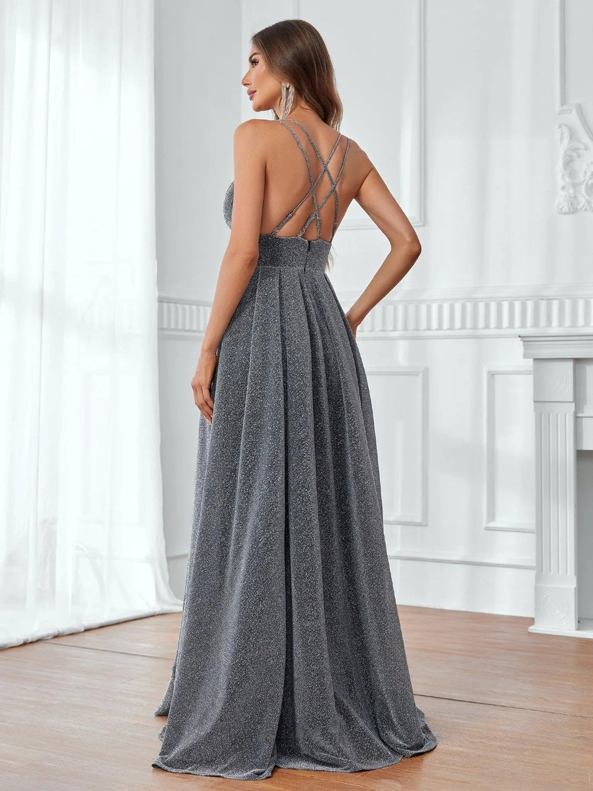 Spaghetti Strap Backless Sleeveless A-Line Evening Gown — authorized product image 2