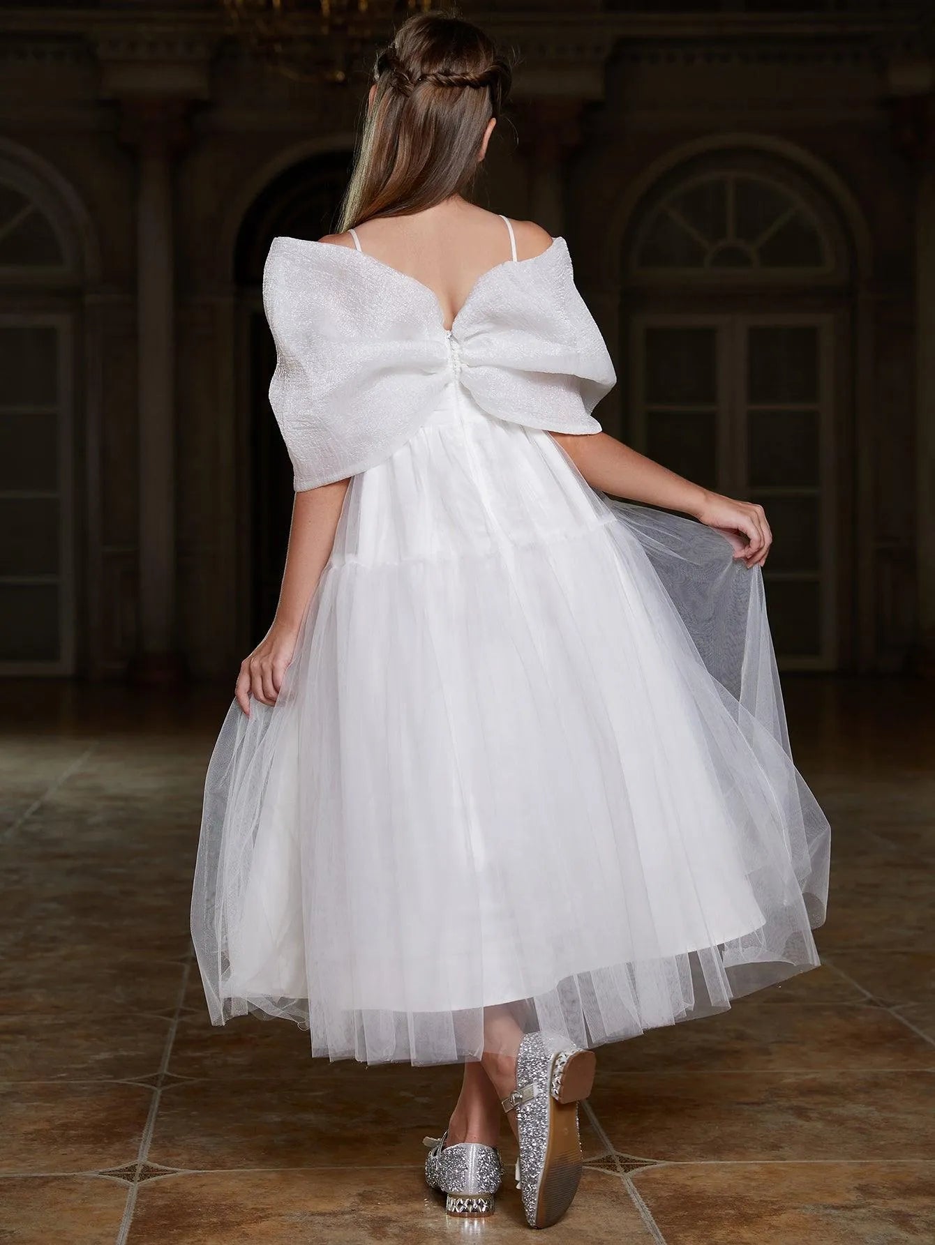 Tween Girls' Off-Shoulder Tulle Sleeveless A-Line Formal Gown — authorized product image 2