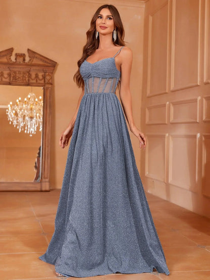 Additional product view of Cami Strap A-Line Sleeveless Maxi Evening Gown