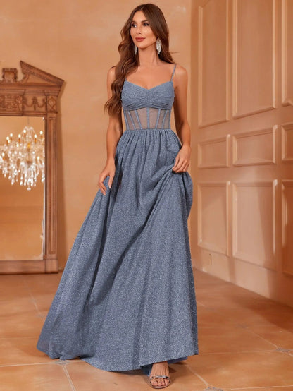 Additional product view of Cami Strap A-Line Sleeveless Maxi Evening Gown