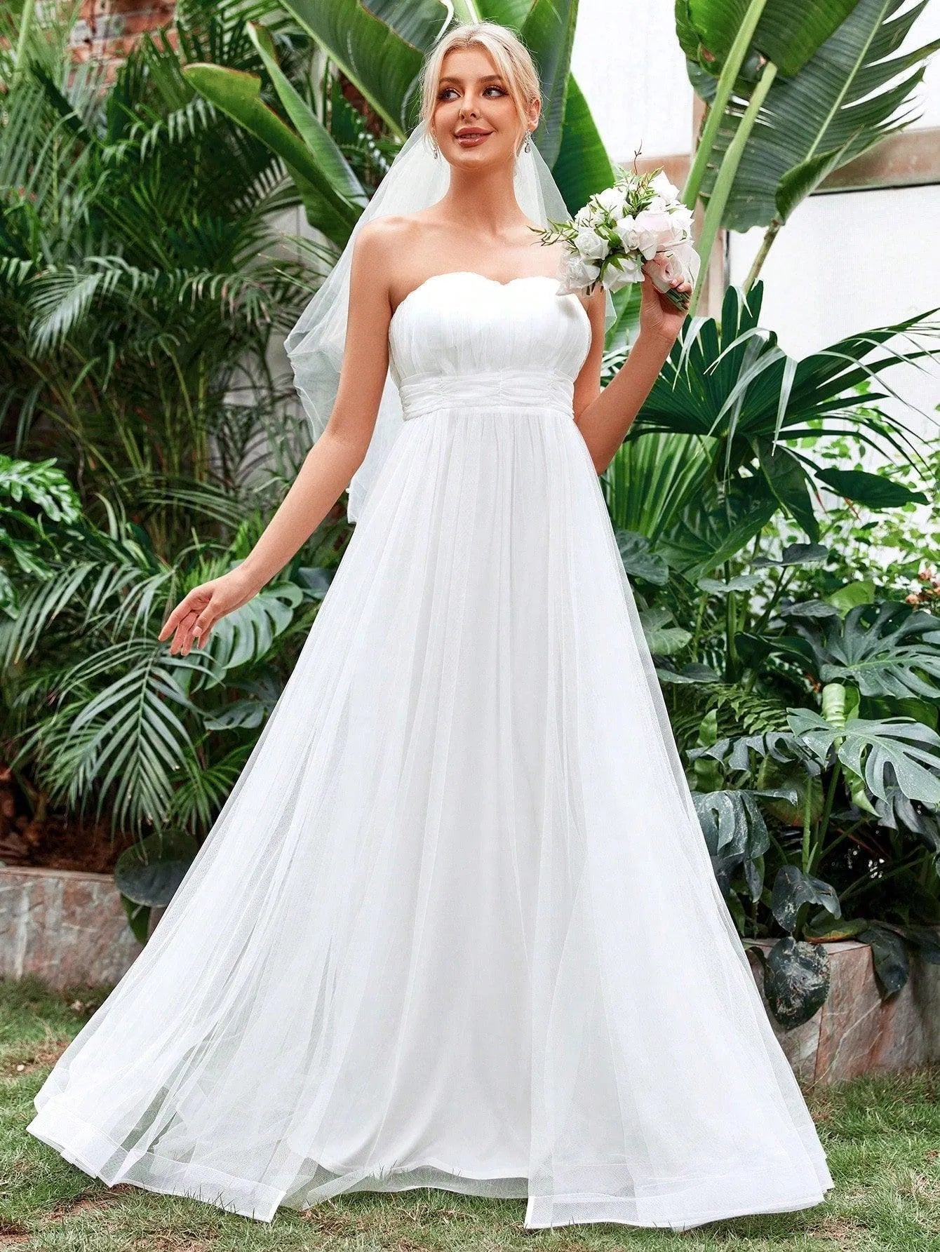 Ruched Waist Mesh Tube Wedding Dress — authorized product image 1