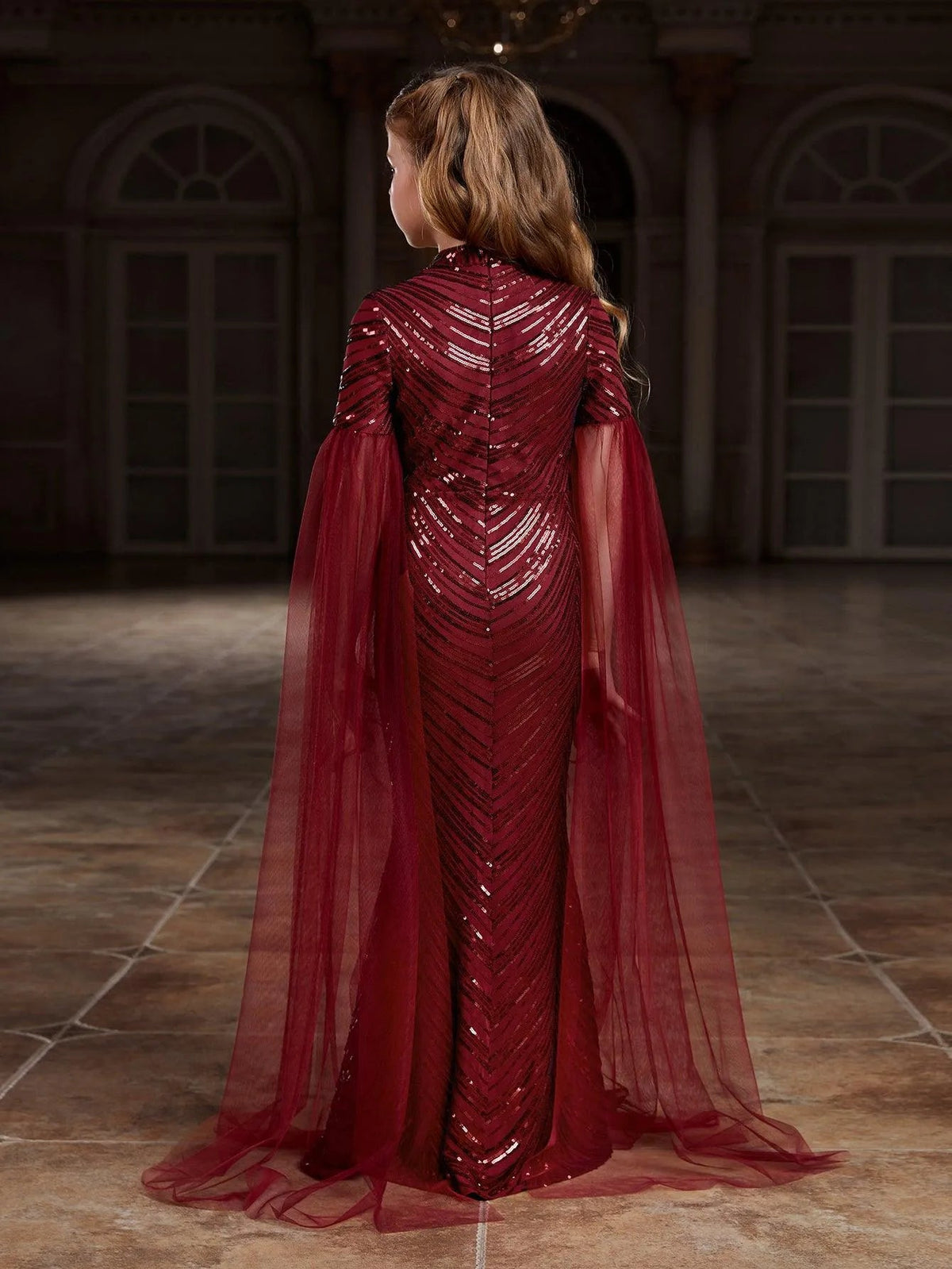 Tween Girls' High Neck Sequin Cape Mermaid Formal Gown — authorized product image 8