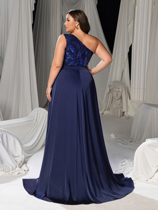 Plus Size Gorgeous One-Shoulder Sleeveless Sequin Formal Dress – view 2