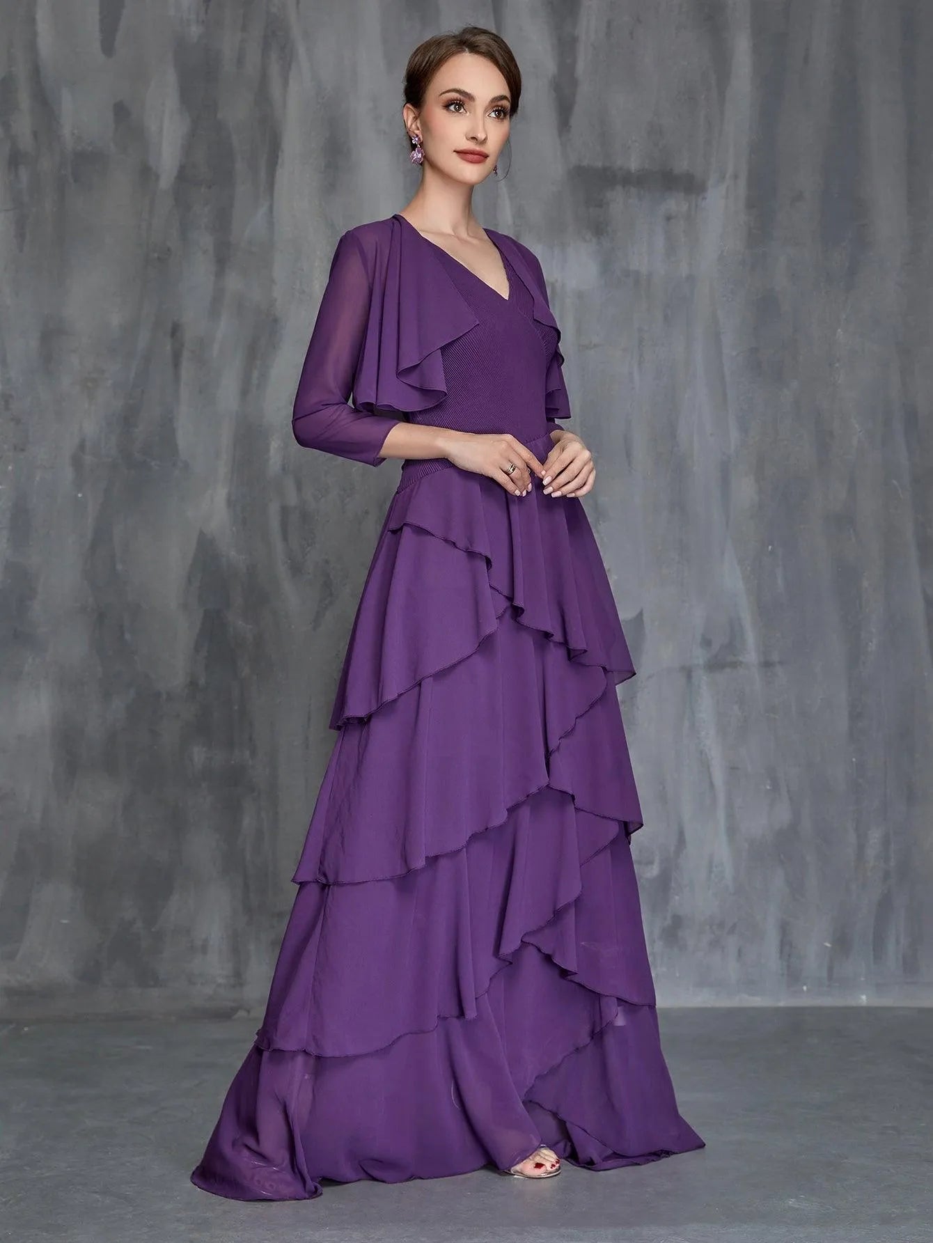 Women's Layered Hem Dress & Chiffon Cardigan