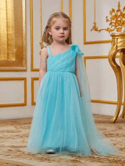 Young Girls' One-Shoulder Tulle Sleeveless A-Line Formal Gown — authorized product image 1